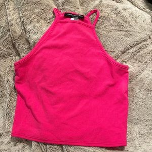 High neck, hot pink tank top